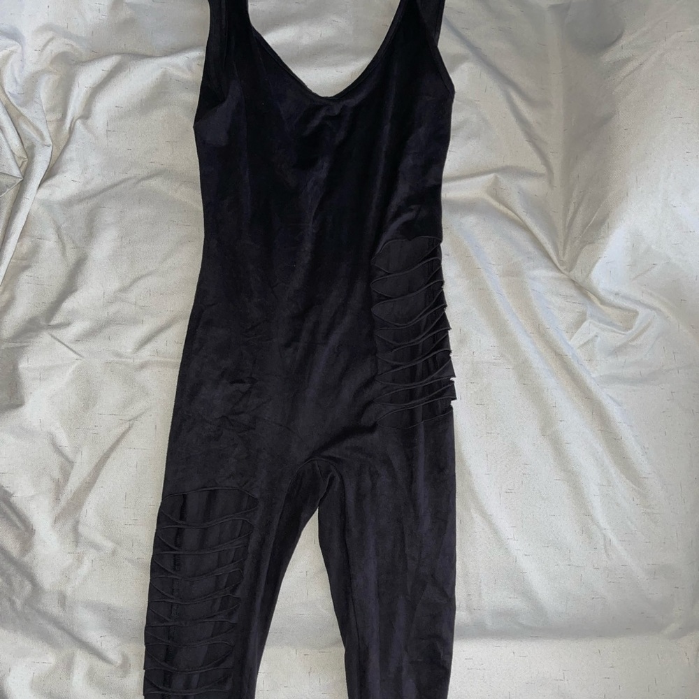 Dark grey suede pants jumpsuit